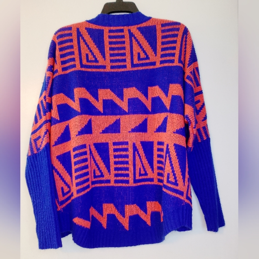Pearl Colorblock Knit Sweater in Bright Blue & Coral